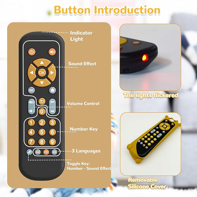 Soft Silicone Musical Teething Toys for Toddlers, Babies, Boys, Girls, 6-12 Months Baby Remote Control Shape Molar Teether Chew Toys Set Gift (Giraffe)