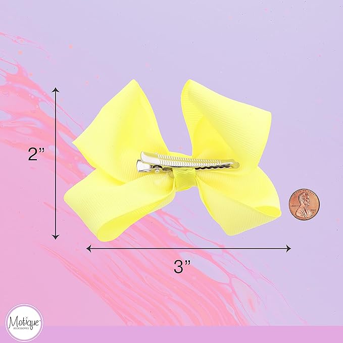 3 Inch Grosgrain Bow for Little Girls- Set of 2 (Sunshine Yellow)