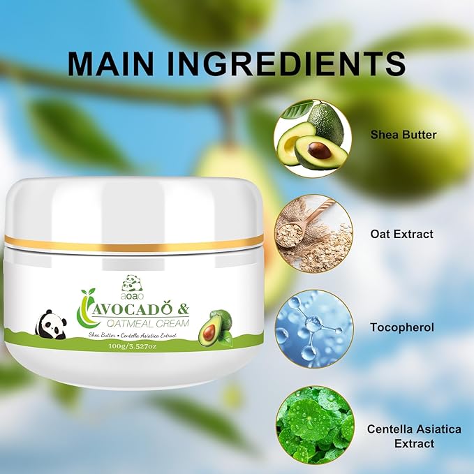AOAO Avocado Kids Daily Moisturizer Cream, Gently Hydrates Dry, Sensitive Skin for Baby & Kids Face and Body, Natural Oat & Centella for Soothing Nourishing Care, 3.527oz (Avocado)