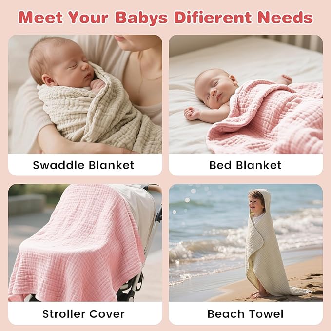Hooded Baby Bath Towels for Newborn, 2 Pack - 6-Layer 100% Muslin Cotton, Soft Absorbent Baby Towels with Hood for Babies, Infants & Toddlers, Large 32x32 Inch Unisex Newborn Baby Bath Essentials