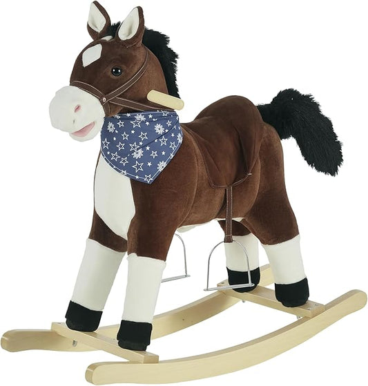 Qaba Kids Plush Ride-On Rocking Horse Toy Cowboy Rocker with Fun Realistic Sounds for Child 3-6 Years Old, Brown
