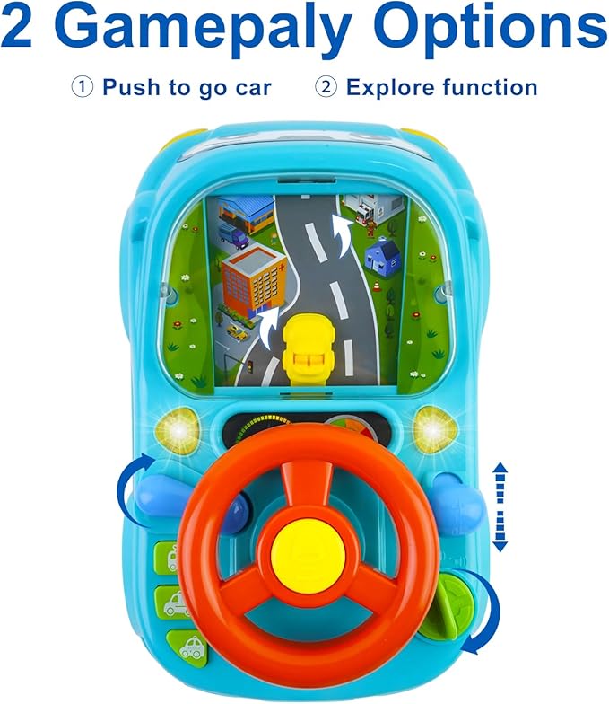 Toys for 1 + Year Old Boy,Toddler Racing Car Steering Wheel Toy with Sound & Light,Car Toys for Toddlers 1-3,Gift for 1 2 3 Years Old Boys Girls (Blue)
