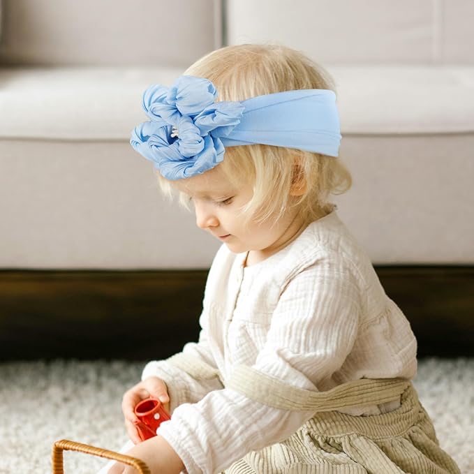 Baby Girls Nylon Headband and Bow Big Flower Headbands Fashion Hair Accessories for Newborns Infants Beige