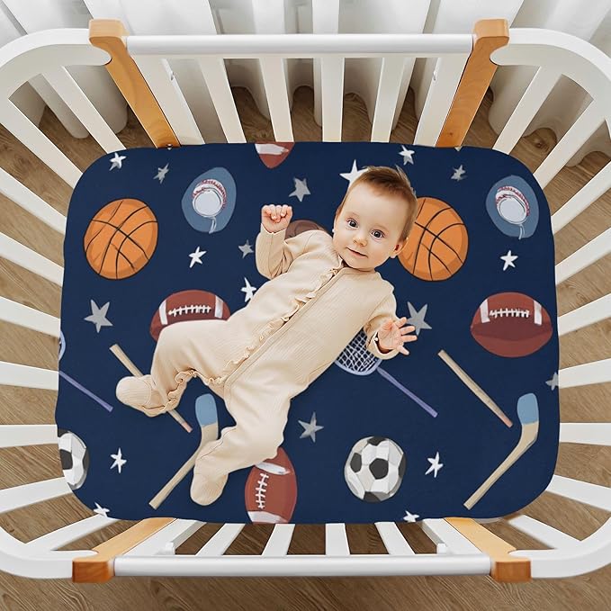 Baby Crib Sheet Team Sports Crib Mattress for Boys and Girls Playard Sheet Soft Breathable Fitted Baby Mattress Cover 52x28in