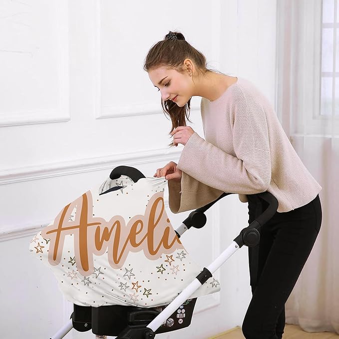 Personalised Car Seat Cover for Girls and Boys - 7 in 1 Multipurpose Breast Feeding Cover, White Star Nursing Cover, Grocery Cart Cover - Birthday Gift for Babies