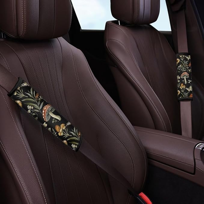 Biyejit Mushroom Leaf 2 Pack Seat Belt Cover Long Seat Belt Pads for Car Seatbelt Protector Soft Comfort Safe Belt Shoulder Strap Covers Harness Pads Helps Protect Your Neck and Shoulder