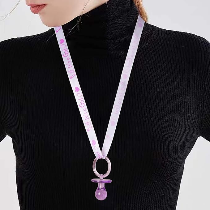 ZYFLSQ 24 Baby Shower Pacifiers Necklace，2.5 inch Acrylic Pacifier Charm Suitable for Party Favors Decorations (Purple)