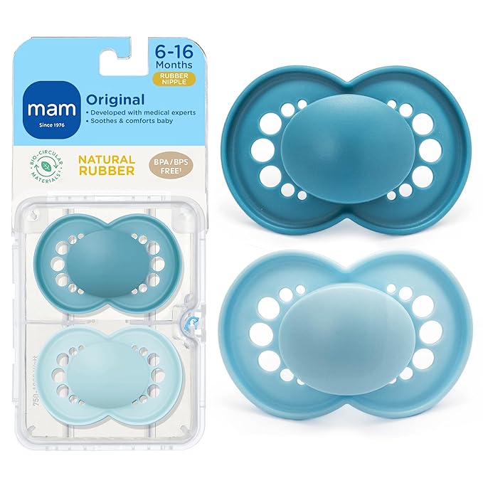 MAM Original Latex Baby Pacifier 6-16 Months, Binky for Newborn Babies, BPA-Free Skin Soft Silicone Nipple, Easy to Clean, Developed with Medical Experts, 2 Count, With Sterilizer Case, Made in Europe