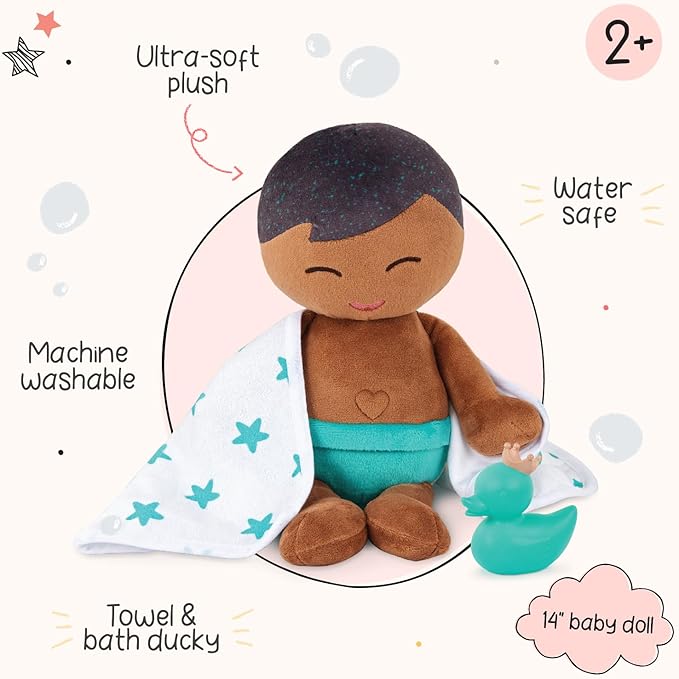 LullaBaby – 14-Inch Bath Doll – Warm Skintone & Blonde Hair Baby Boy with Accessories – Soft Plush Body – Real Water Play – Toddler Toy – Ages 2+