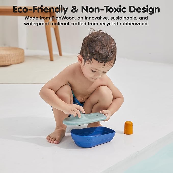 PlanToys® Tugboat Wooden Bath Toy | Eco-Friendly Floating Boat for Kids | Promotes Fine Motor Skills & Imaginative Play | Sustainable Birthday Gift for Bathtime Fun