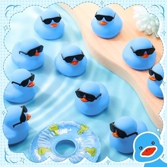 Sosation 36 Packs Mini Rubber Ducks with Sunglasses Sets 2.2 Inch Bath Squeaky Rubber Duckies Cute Float Bathtub Toys for Birthday Party Favors Class Carnival Prizes Car Decor(Blue)