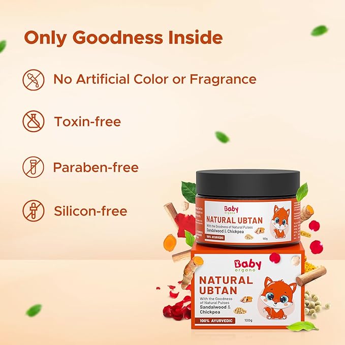 Baby Organo Babyorgano Natural Ubtan For Skin Tan Removal L Bath Powder For Kids And Women L Soft Glowing Skin With Green Gram L Sandalwood And Turmeric L 100% Ayurvedic Fdca Approved - 100 g
