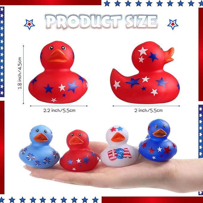 Jerify 96 Pcs 2 Inch Patriotic Rubber Ducks Summer Small Shower Float Star Rubber Ducky for Bath Birthday Gifts Baby Showers Beach Pool 4th of July Independence Day (Classic)