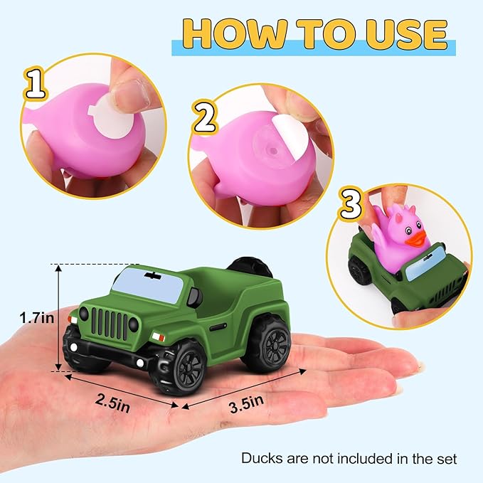 3.5 Inch Dark Green Car Toy Match Most 2 in Rubber Ducks, Ducks for Jeeps, Vehicle Toys for Car Dashboard Decorations Accessory Rubber Duck Collection, Easter Basket Stuffers for Kids Party Favors