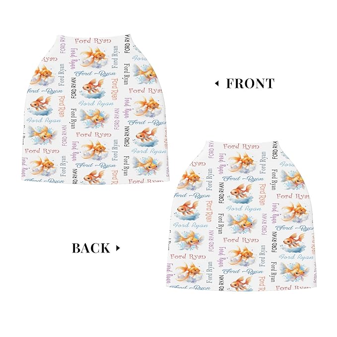 Personalized Baby Car Seat Cover with Name Stroller Canopy Custom Goldfish Carseat Cover Newborn Baby Boy Girl Nursing Cover for Moms First Birthday Gift