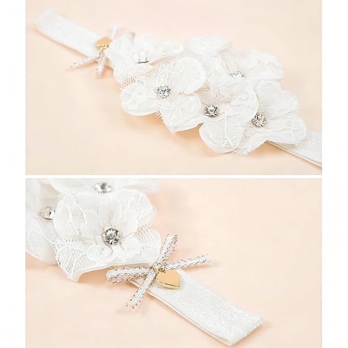 Baby Girls Hairband White Bow Lace Headbands Handmade Soft Stretchy Wide Head Band Newborn Hairbands with Bows Pearls Elastic Headband for Infant Hair Accessories（White Lace Flower）