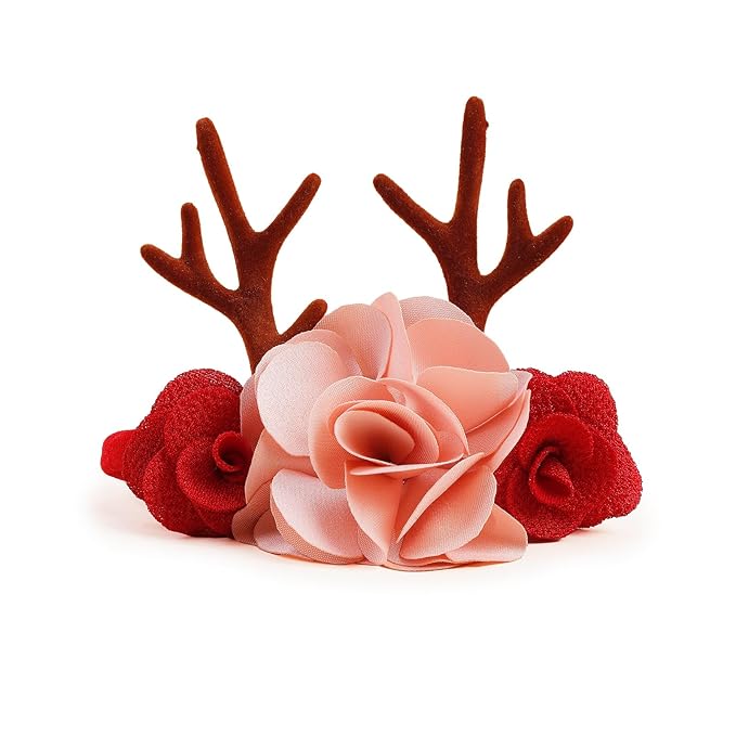 Baby Girl Flower Christmas Headband 3 PCS Elastic Hairbands Handmade Nylon Bows Headbands Chic Floral Hair Accessories Kids XMAS Gifts for Newborn Infant Toddlers