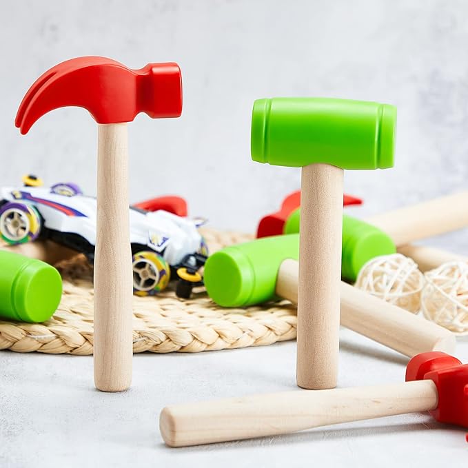Deekin Toy Hammer Simulation Small Wooden Plastic Maintenance Tools Hammers Educational Toys Party Gift for Teens Girls Boys School Birthday Games Party Supplies(16 Pcs,2 Style Toy Hammer)