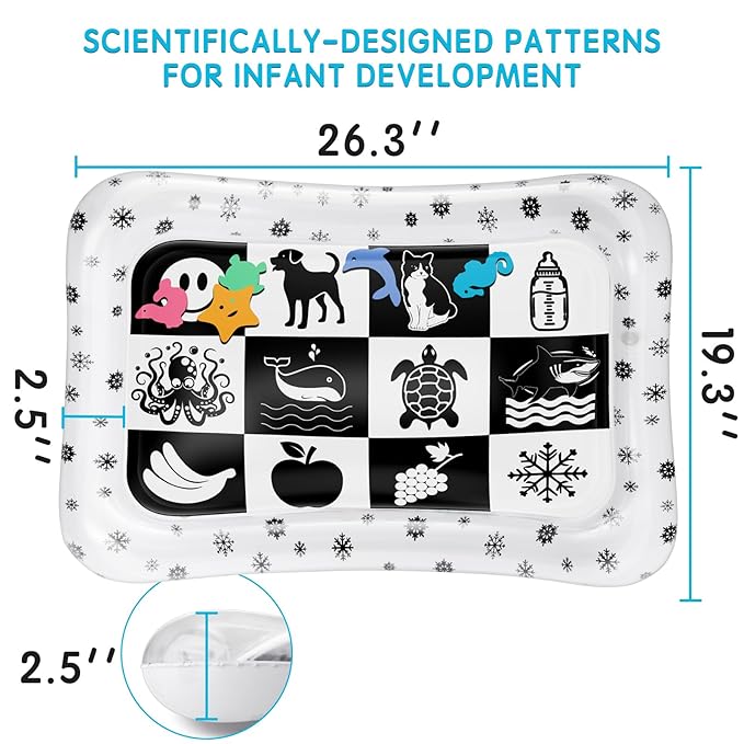 Black and White High Contrast Tummy Time Water Mat for Babies – Sensory Newborn Toys for Brain & Visual Development – Montessori Infant Play Mat for Core Strength & Motor Skills (1-9 Months)