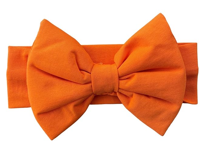 Newborn Baby Girl Headband 0–6 Months – Soft Cotton Big Bow Headband for Infants, Stretchy Baby Hair Band, 4.3" (11 cm) Bow, 2.4" (6 cm) Band (Orange, 0-6 Month)