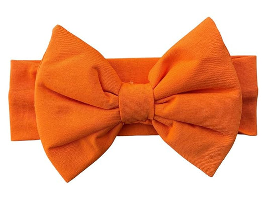 Newborn Baby Girl Headband 0–6 Months – Soft Cotton Big Bow Headband for Infants, Stretchy Baby Hair Band, 4.3" (11 cm) Bow, 2.4" (6 cm) Band (Orange, 0-6 Month)