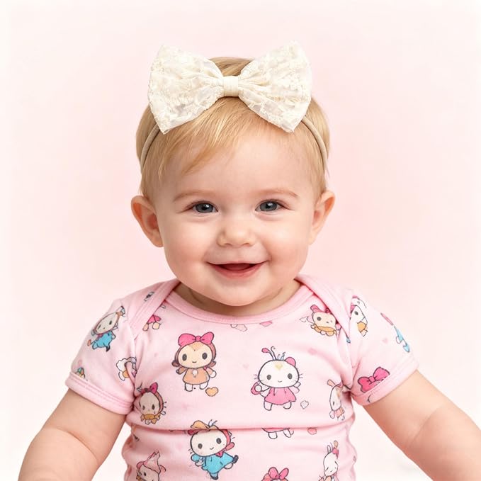 Baby Bow Headband Nylon Hairbands Stretchy Baby Hairbands Hair Accessories for Newborn Infant Toddlers Kids (4, 4 Colors)