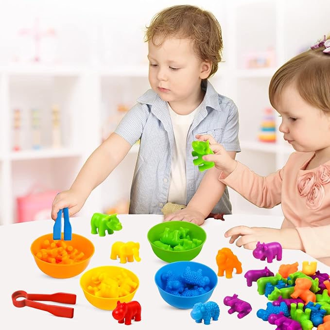 GKDOMS Counting Animals Toys Matching Game with Sorting Bowls Preschool Learning Activities Montessori Sensory Toy for Math Color Sorting, Party Favors Birthday Exchange Gifts for Toddlers