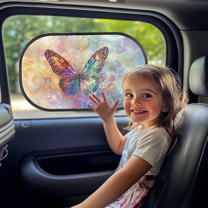 Bulopur Butterfly Window Shades 2 Pack Car Window Shades Mesh Car Window Covers Sun Protection and Sun Shade Blocker for Most Vehicle, SUV, Truck, Car