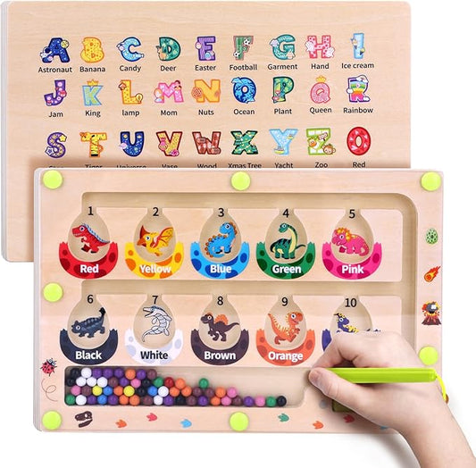 Uiseba Dinosaur Mini Magnetic Color and Number Maze Montessori Toy for Ages 3 4 5, Toddler Busy Board, Educational Preschool Learning Activities, Ideal Christmas & Birthday Gift for Boys and Kids
