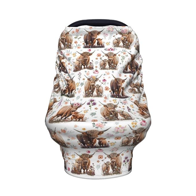 Highland Cow Baby Car Seat Covers Canopy Covers Baby Multi-Use Car Seat Canopy Carrier Cover, Breathable Breastfeeding Cover Boys & Girls