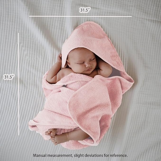 Baby Hooded Bath Towel 31.5"x31.5" Ultra Absorbent Cloud-Soft Cozy Coral Fleece, for Newborn Infant Toddler Up to 3 Years, Unisex Bathrobe Blanket 2PCS(Sakura Pink)