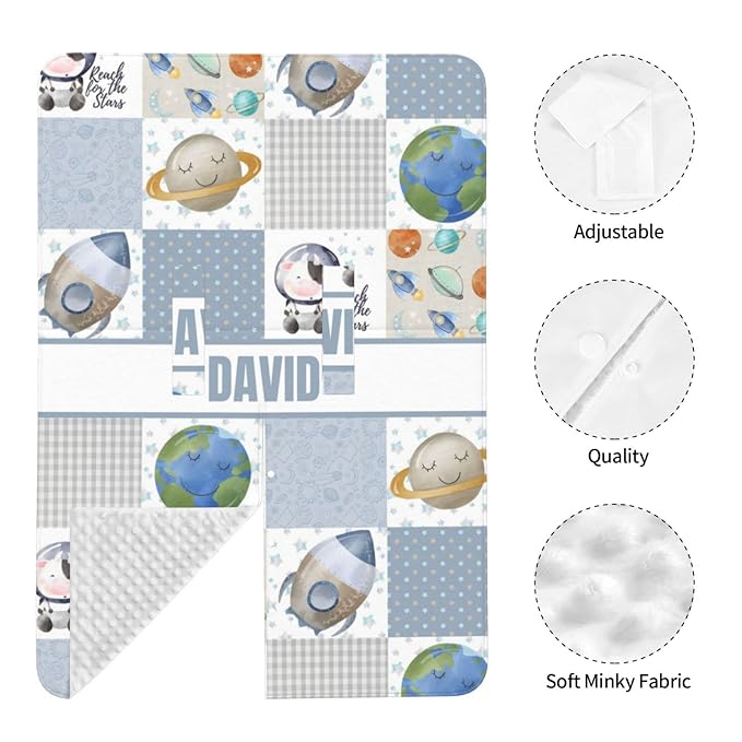 Personalized Baby Car Seat Canopy for Boys Girls, Custom Name Baby Car Seats Covers for Babies, Opening Minky Nursing Breastfeeding Stroller Cover Infant Carseat Canopies for Newborn (Space Cow)
