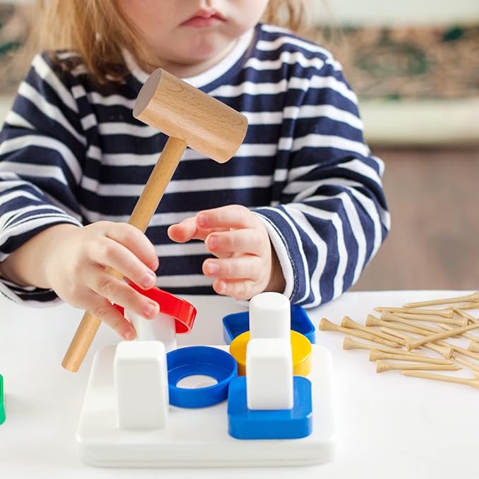 Wooden Mallet Hammering & Pounding Toys Set Simulation Wooden Mallet Toddler Fake Hammer Portable Montessori Toy Hammer and Nails for Kids