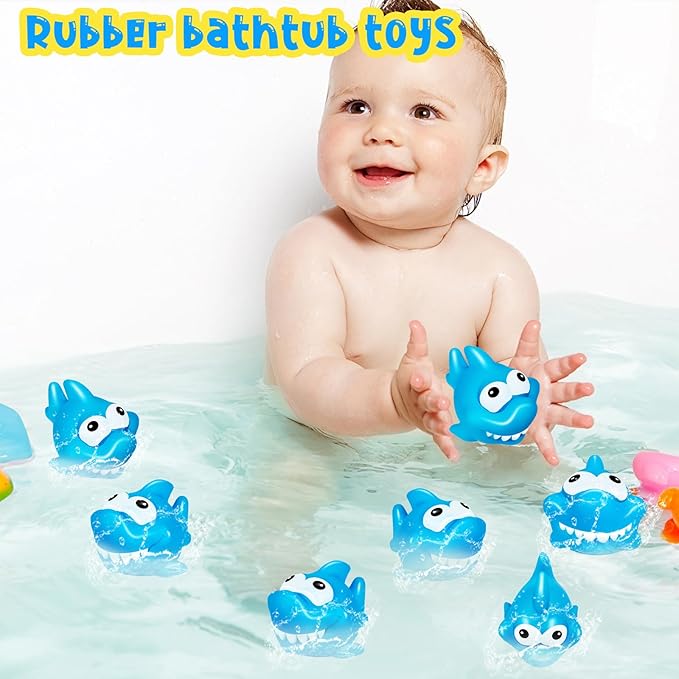 50 Pcs Rubber Sharks for Kids, Bulk Squirting Shark Bath Toys Cute Small Squeak Sharks Party Favors Summer Bathtub Toy for Birthday Shower Classroom Pool Party Favors
