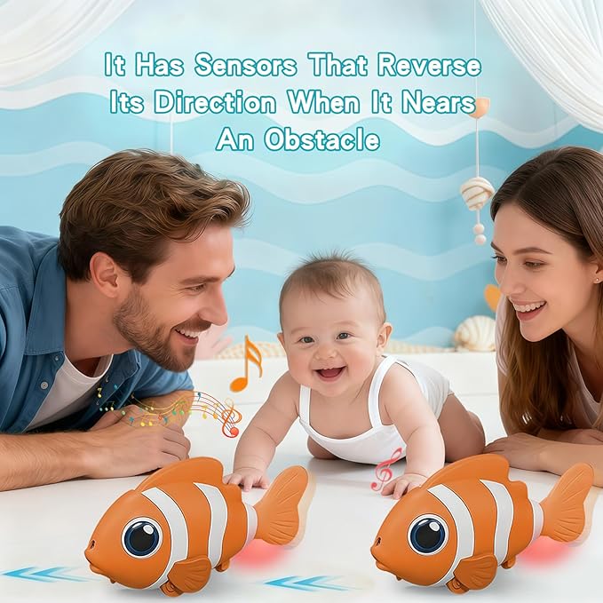 Gzsbaby Musical Baby Toy -Crawling Toy Sensory Tummy Time Toys for Boy Girl, Light-up Walking Dancing Moving Toys Learning Development Infant Toddler Birthday Gifts (Orange)
