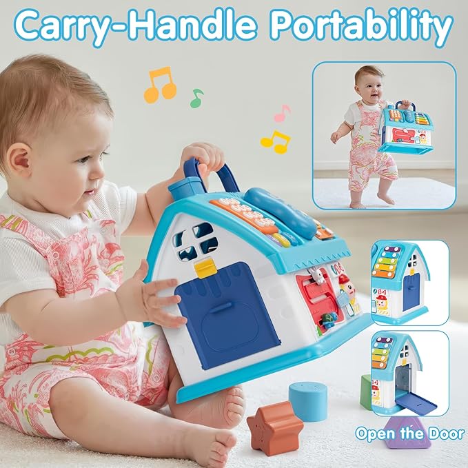 Montessori Toys for 1 Year Old, Baby Music Toys for 1 Year Old Girl Gift, 12-in-1 Musical House Toddler Learning Toy for 1 2 3 Ages, First Birthday Gifts for Girls and Boys, Educational Toy, (Blue)