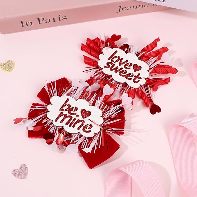 CN 4PCS Valentines Day Hair Bows for Girls Red Pink Love Heart Hair Clips Grosgrain Ribbon with Alligator Clips Hair Accessories for Kids Toddler Teens on Valentines Birthday