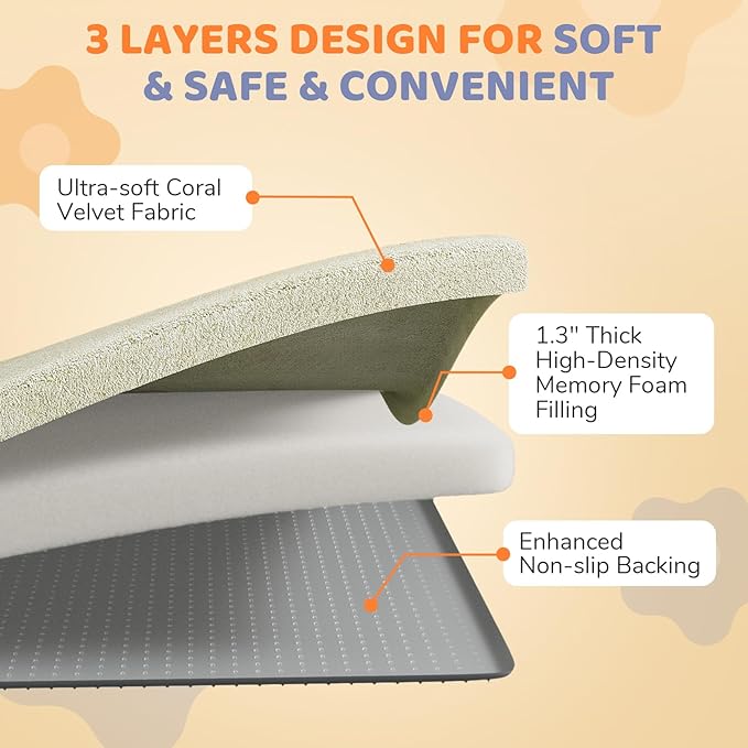 Omzer Baby Play Mat for Floor - 1.3" Thick Foam 71x79 Inch Playpen Mats with Removable & Washable Cover for Tummy Time, Soft Coral Velvet & Non-Slip Crawling Pad for Babies, Toddlers, Infants - Khaki