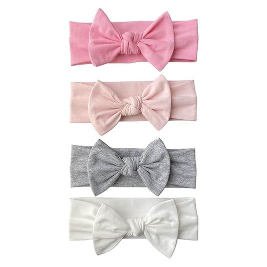 Baby Girl Headbands-Infant,Toddler Cotton Handmade Hairbands with Bows Child Hair Accessories (Soft White, Gray, Pink, Powder Pink)