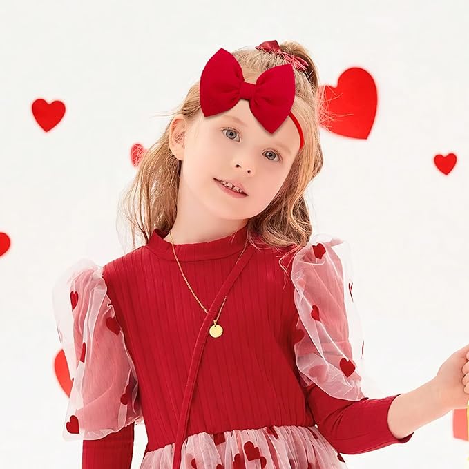 YanJie Bows for Baby Girls Nylon Headband Bows Newborn Headband Baby Hair Bow with Bows Girls Bows and Headband Hair Accessories Infant Toddler Pink Heart