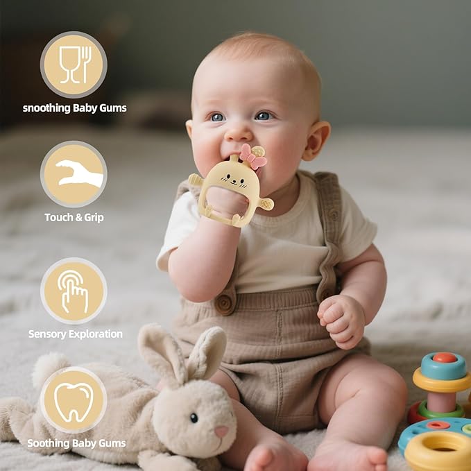 Chuya Easter Teether Toys Bunny,Teething Mittens for 0-12 12-24 Months Baby Infant Textured BPA-Free Silicone Chew Toys Soothe Sore Gums