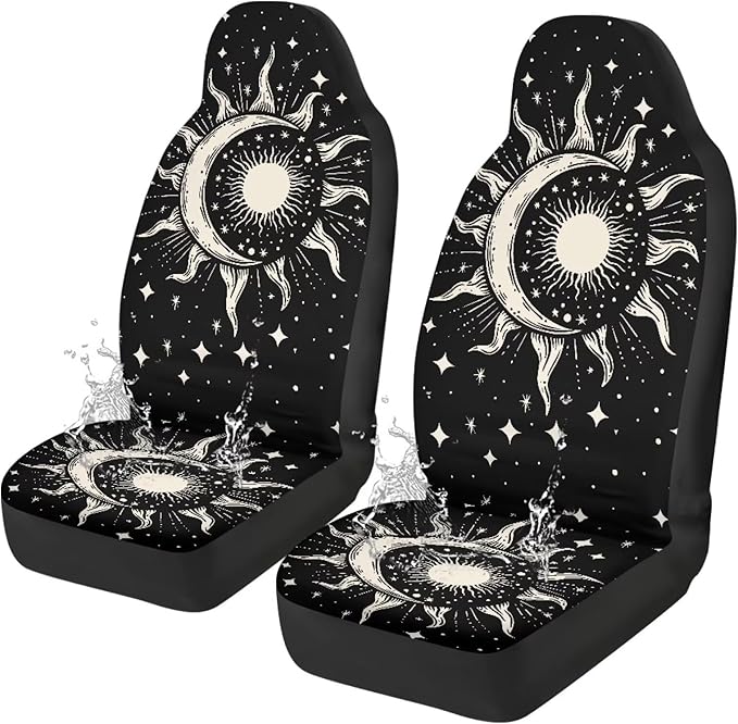 Gothic Sun Moon Car Seat Covers 2 Pcs, Waterproof Universal Front Seat Protector, Easy to Install Automobile Interior Decorate Accessories Universal Fit for Car SUV Trucks