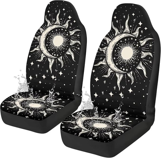 Gothic Sun Moon Car Seat Covers 2 Pcs, Waterproof Universal Front Seat Protector, Easy to Install Automobile Interior Decorate Accessories Universal Fit for Car SUV Trucks
