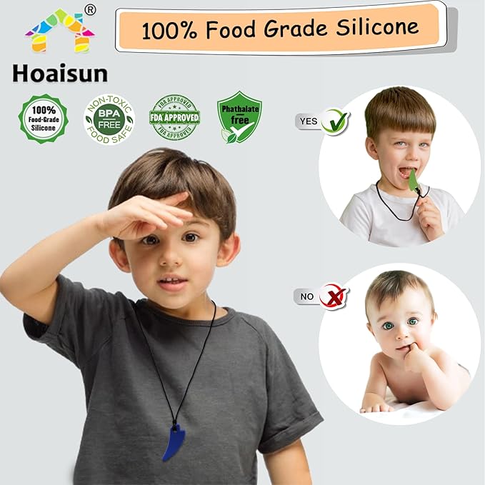 Chew Necklaces for Sensory Kids, 7 Pack Saber Tooth Sensory Chew Necklaces for Boys and Girls with Autism, ADHD, SPD, Chewing, Biting, Teething, Silicone Oral Chew Toy for Adults Reduce Anxiety Fidget