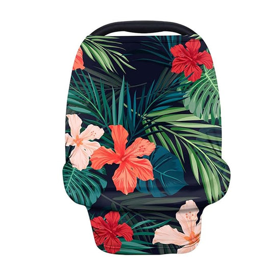 Forchrinse Hawaiian Hibiscus Flower Palm Leaf Print Nursing Breastfeeding Cover,Baby Car Seat Canopy Infant Stroller Covers for Newborn