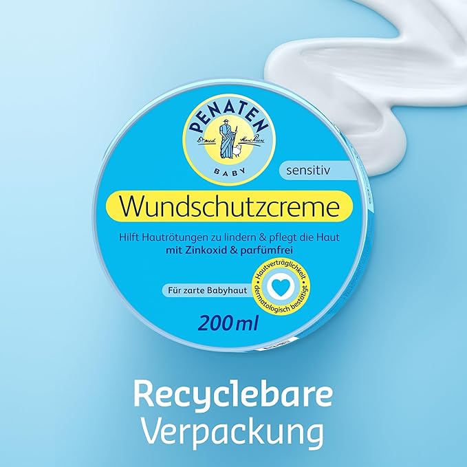 PENATEN Wound Protection Cream, Soothing Baby Wound Protection Cream with Zinc Oxide for Protection in The Diaper Area 200 ml / 6.76 Oz