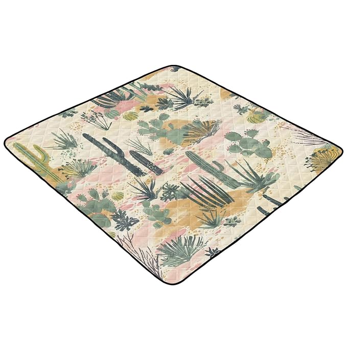 Baby Play Mat Tropical Cactus Desert Pink 50 x 50 Playpen Mat Baby Play Mats for Floor Play Gym Crawling Mat Non-Slip Cushioned Baby Playmat for Infants, Babies, Toddlers