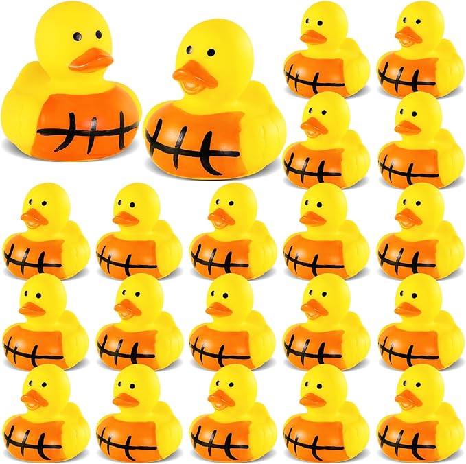 SCIONE 28 Pack Basketball Rubber Ducks - Mini Orange Sports Ducks for Kids - Basketball Team Gifts, Sports Themed Birthday Party Favors, Goodie Bag Fillers and Carnival Prizes