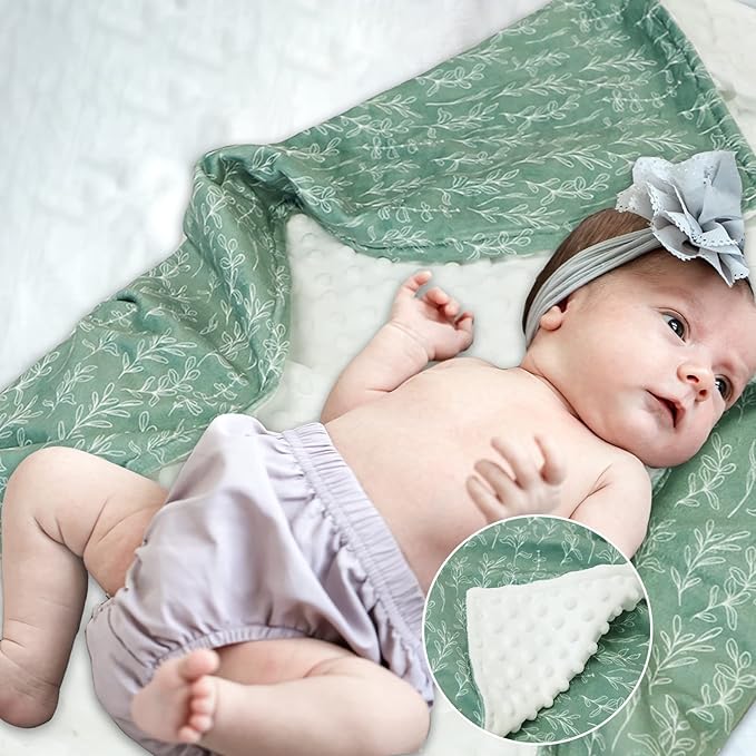 Green Sage Baby Blankets, Sage Minky Toddler Blanket for Boys Girls,Baby Car Seat Head and Body Support
