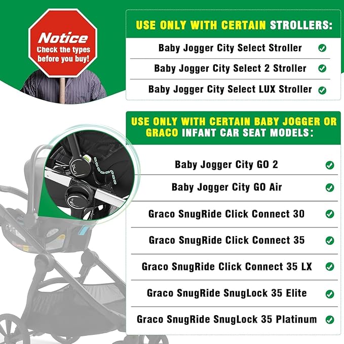 Car Seat Adapter for Stroller Compatible with Baby Jogger (City Go/City Select) & Graco Car Seats City Select Stroller Accessories Car Seat Adapter for Stroller Nylon, Black